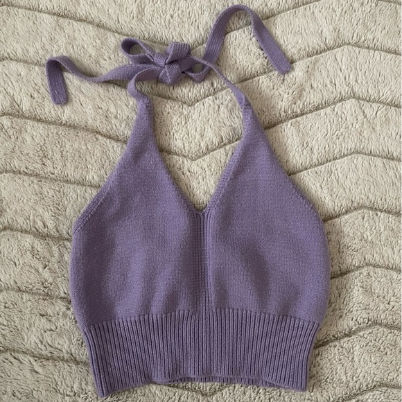 Bei Si Dun Purple Crop Halter Top - Picture 2 of 5